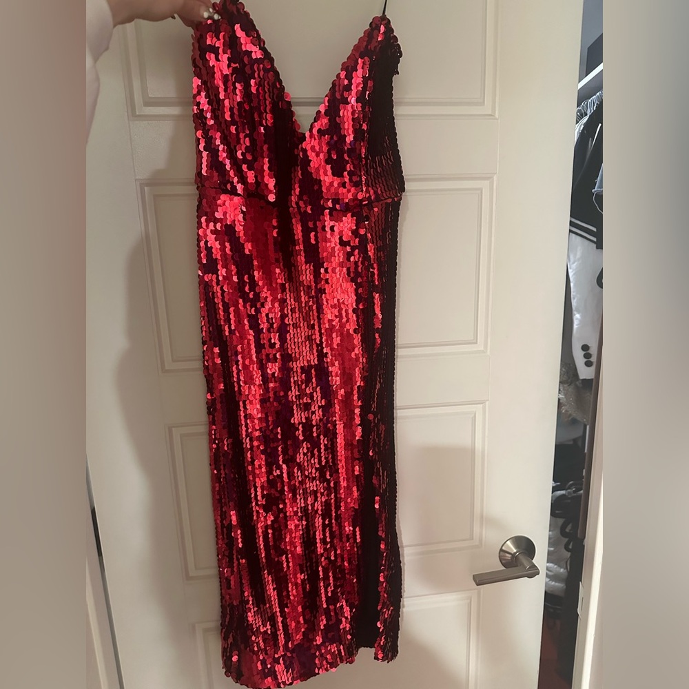 NBD Red Sequin Midi Dress